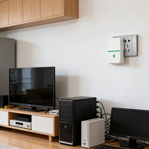 StopWatt next to home entertainment center
